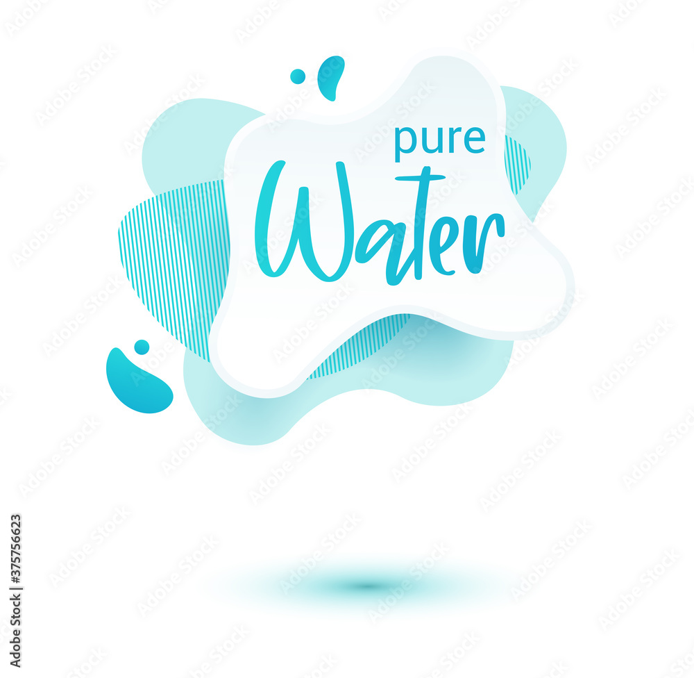 Mineral water tag. Blue label and stikers emblem with drops of water for web and print tag.