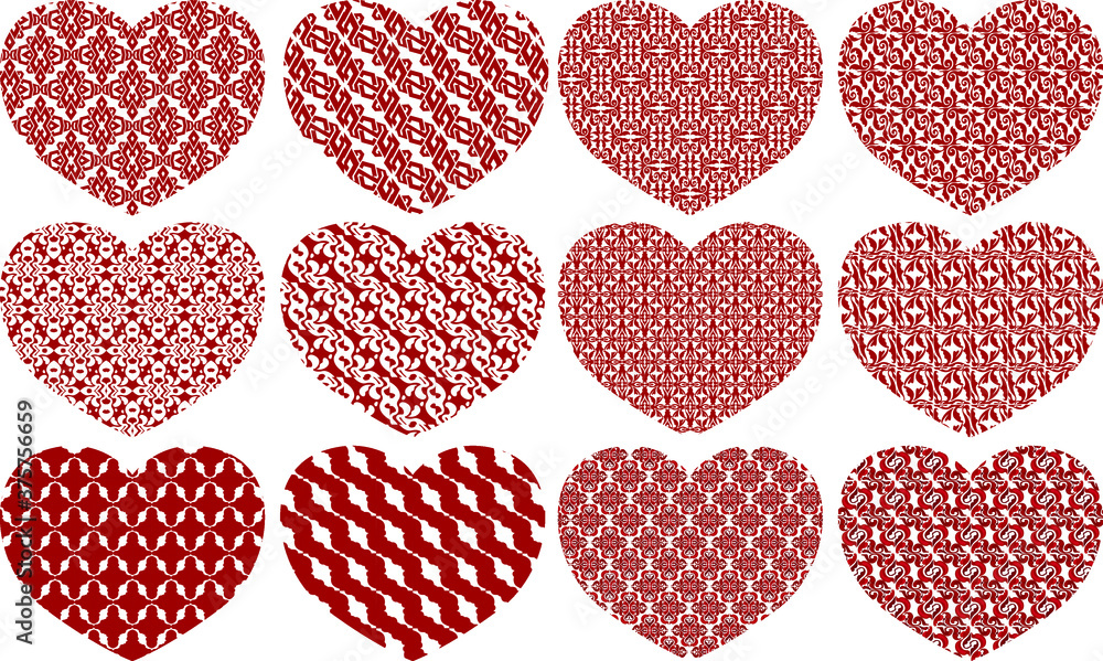Set of Simple Heart Vector Design in Red with Pattern Theme Set of Simple Heart Vector Design in Red with Pattern Theme