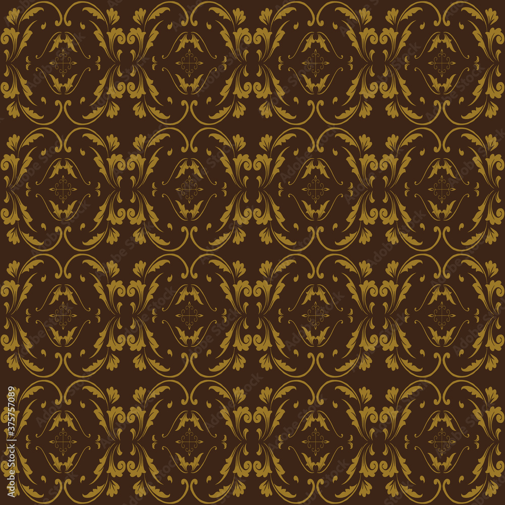 Modern Javanese batik flower pattern with blend green olive and brown color design.