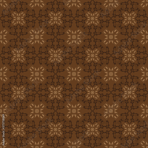 Beautiful flower motifs on Central Java batik design with elegant dark brown color design.