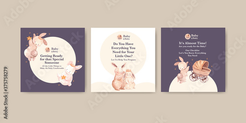 Ads template with baby shower design concept for advertise and brochure watercolor vector illustration.
