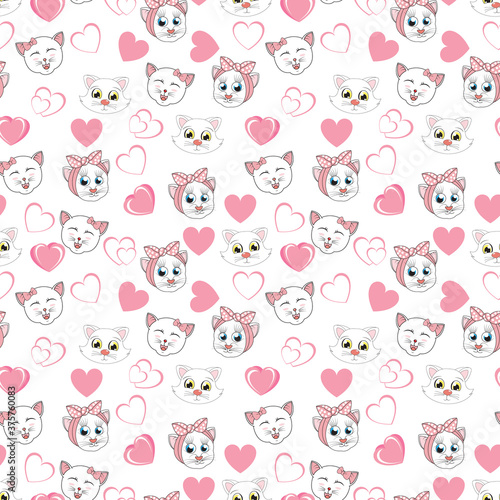 Fototapeta Naklejka Na Ścianę i Meble -  cute cat seamless pattern, copy space