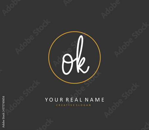 O K OK Initial letter handwriting and signature logo. A concept handwriting initial logo with template element.