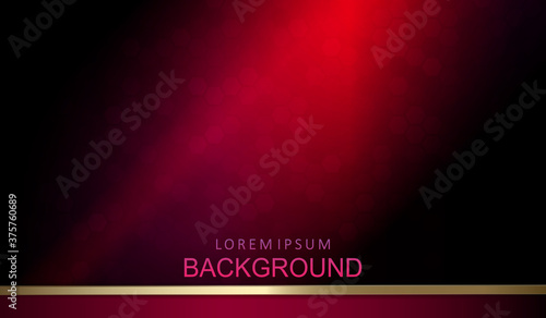 Abstract geometric design with mosaic and gradient in red hue, red horizontal curtain with gold border