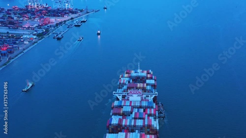 Aerial view of MSC SVEVA Panama  big international container freight cargo ship will reach Laem Chabang Thailand on September2,2020.  photo