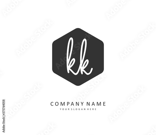 K KK Initial letter handwriting and signature logo. A concept handwriting initial logo with template element.