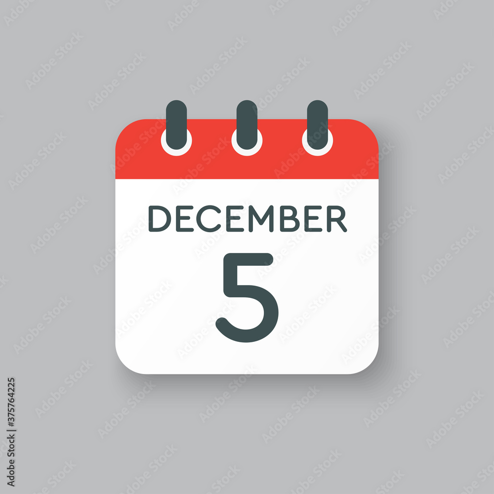 Calendar icon day 5 December, template icon day Calendar icon day 5 December, template icon day