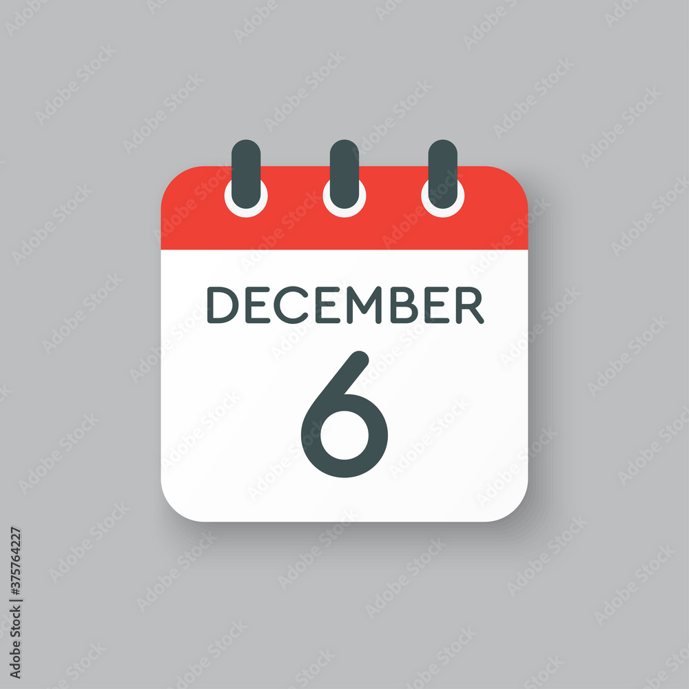 Calendar icon day 6 December, template icon day Calendar icon day 6 December, template icon day