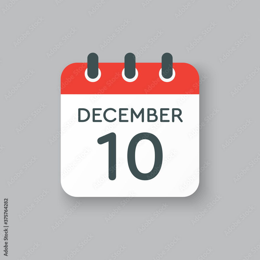 Calendar icon day 10 December, template icon day Calendar icon day 10 December, template icon day