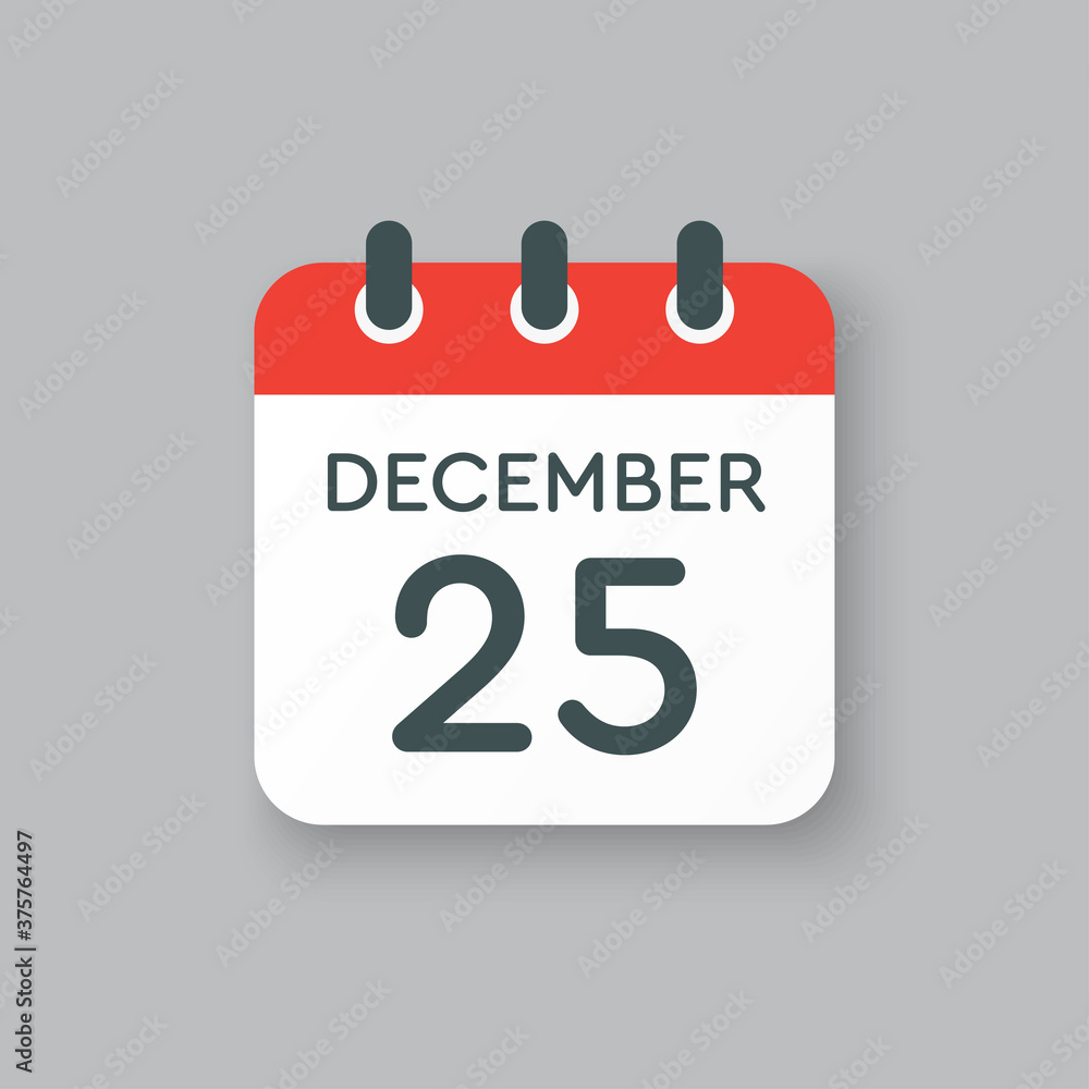 Calendar icon day 25 December, template icon day