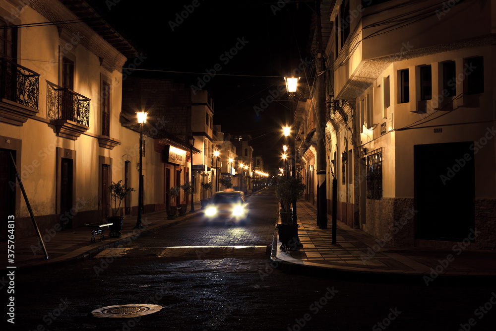 Taxi in Ecuadorian town of Cotacachi at night Taxi in Ecuadorian town of Cotacachi at night