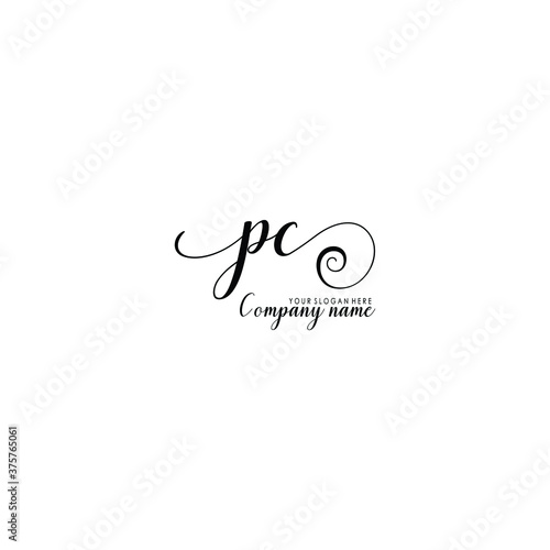 PC Initial handwriting logo template vector