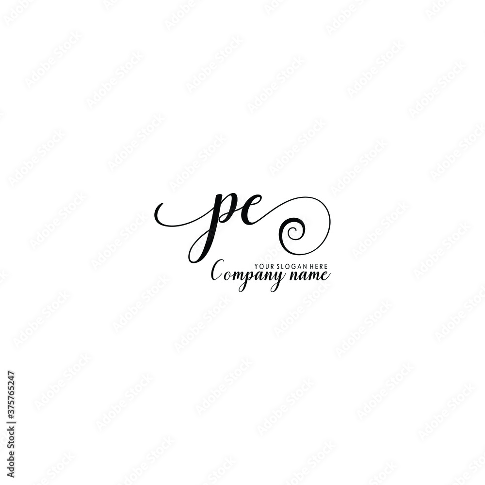 PE Initial handwriting logo template vector