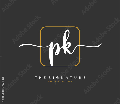 P K PK Initial letter handwriting and signature logo. A concept handwriting initial logo with template element.