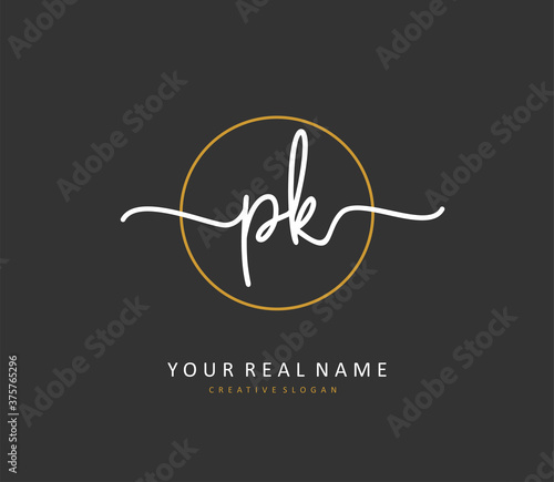 P K PK Initial letter handwriting and signature logo. A concept handwriting initial logo with template element.