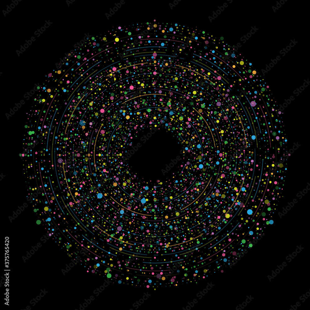 Big data circular visualization with a lot of dots, lines and copy space in center on black background. Design for business, science, technology. Vector Big data circular visualization with a lot of dots, lines and copy space in center on black background. Design for business, science, technology. Vector
