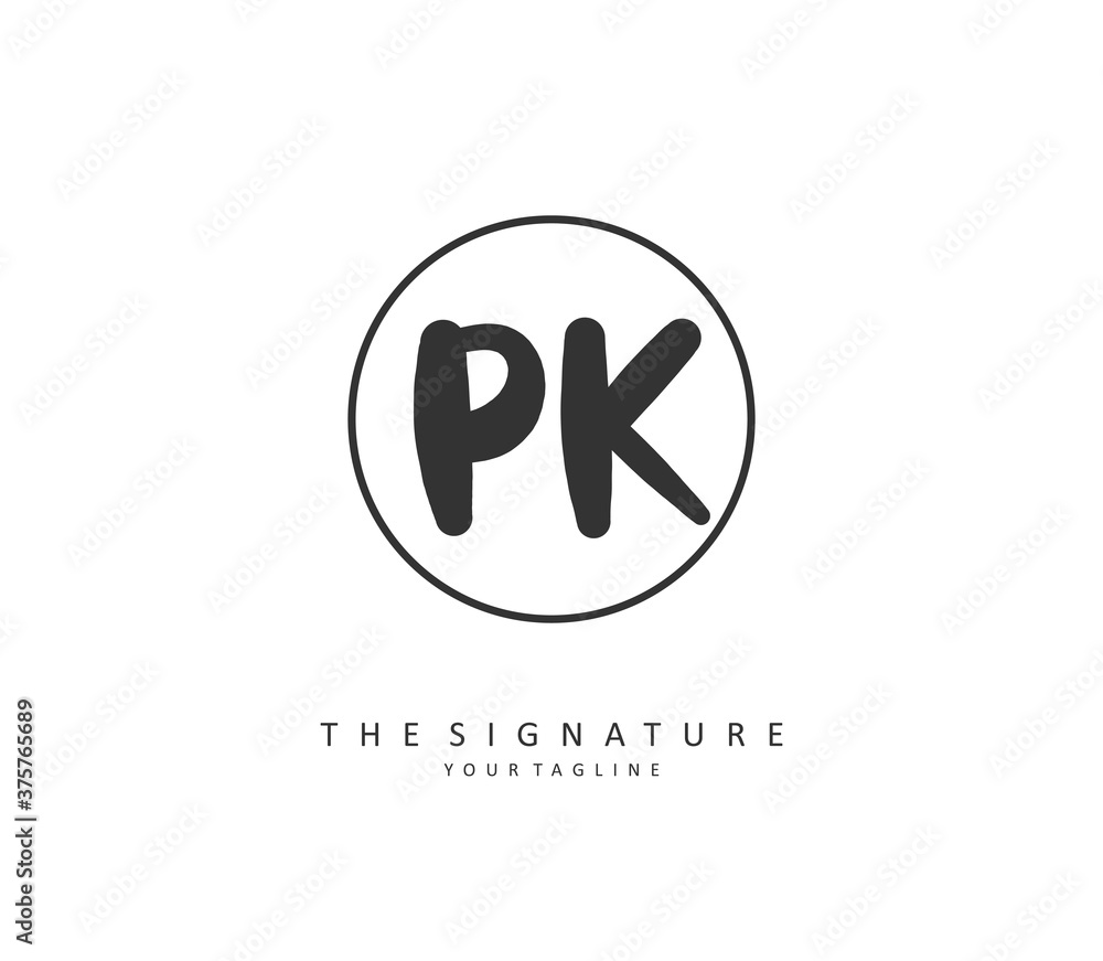 Obraz premium P K PK Initial letter handwriting and signature logo. A concept handwriting initial logo with template element.