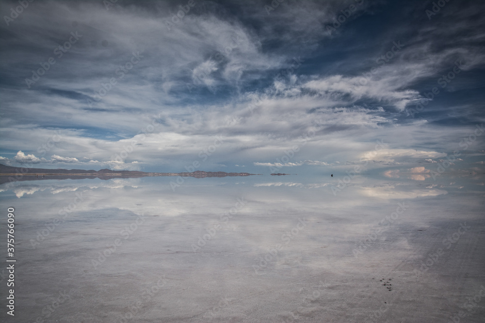 flat uyuni salt and desert , infinite mirror and water 