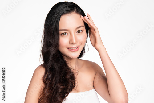 Beautiful Young Woman with Clean Fresh Skin, on white background, Face care, Facial treatment. Cosmetology, beauty and spa. women portrait