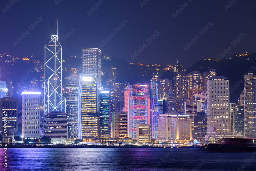 Obraz premium Awesome night view of Hong Kong Island skyline