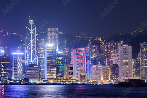 Awesome night view of Hong Kong Island skyline