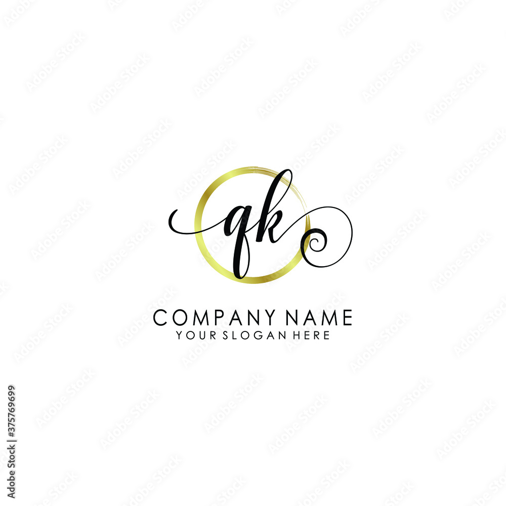 QK Initial handwriting logo template vector