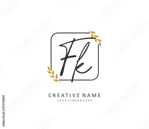 F K FK Initial letter handwriting and signature logo. A concept handwriting initial logo with template element. photo