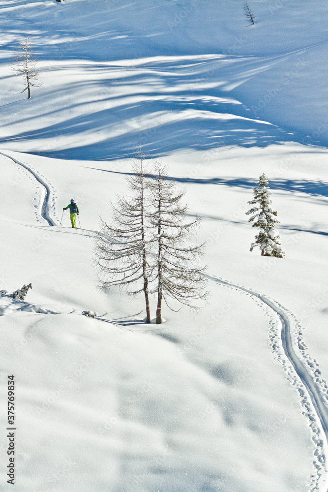 Ski tourer in austian winter landscape Ski tourer in austian winter landscape