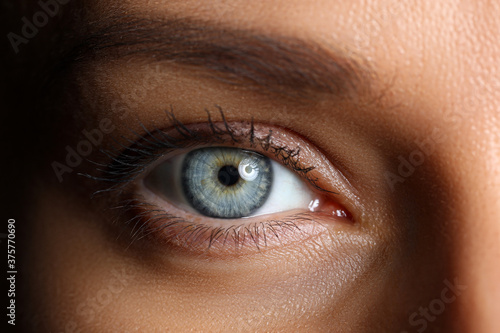 Amazing female blue and green colored wide opened eye photo
