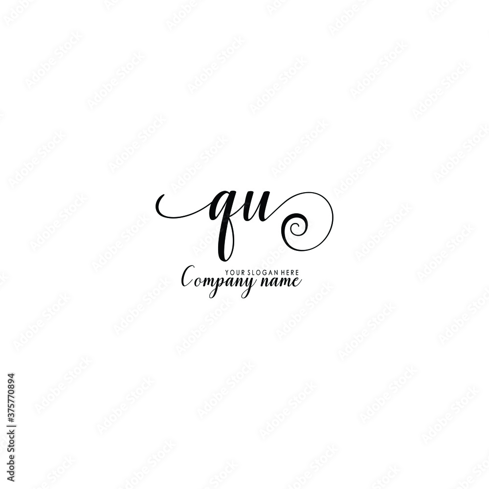 QU Initial handwriting logo template vector
