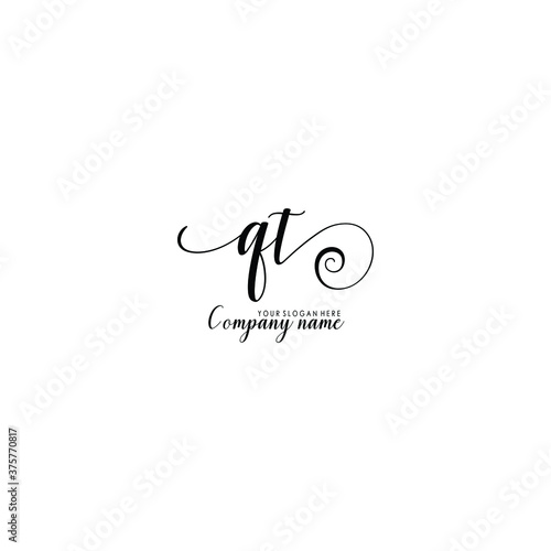 QT Initial handwriting logo template vector 