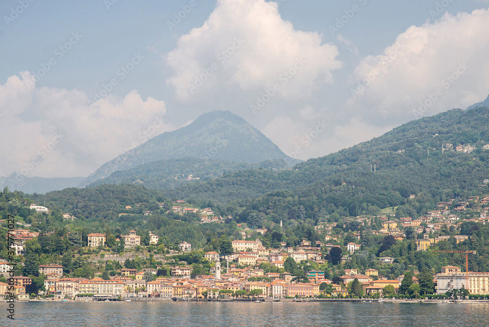 Panorama of Menaggio Town on Lake Como in Italy. Bright Architecture with Colorful Buildings.