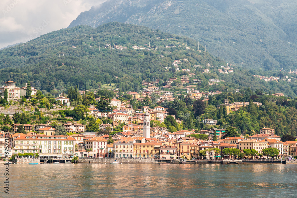 Panorama of Menaggio Town on Lake Como in Italy. Bright Architecture with Colorful Buildings. Panorama of Menaggio Town on Lake Como in Italy. Bright Architecture with Colorful Buildings.