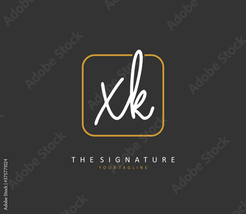 X K XK Initial letter handwriting and signature logo. A concept handwriting initial logo with template element.