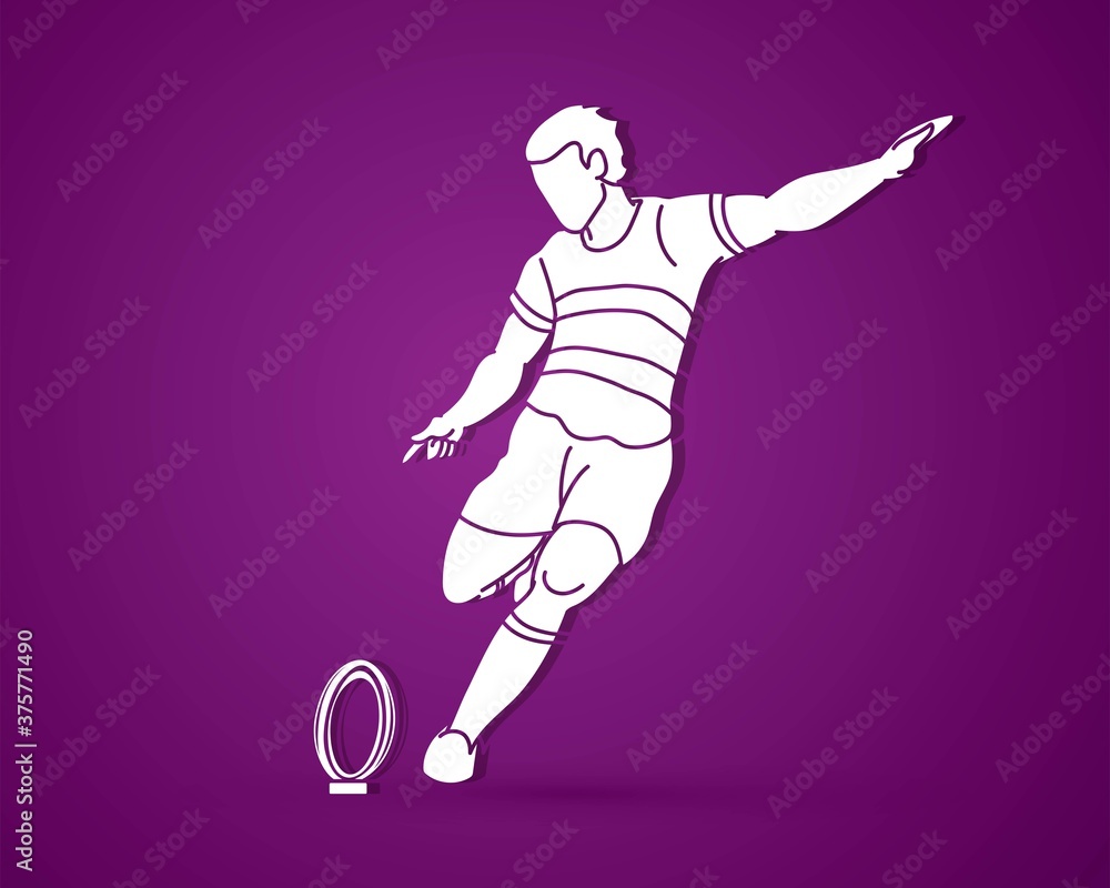 Rugby player action, cartoon sport graphic vector