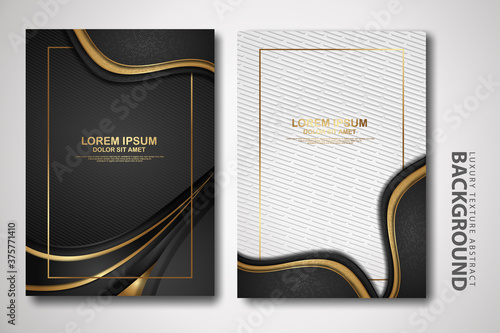 Vector two set of cover design template with luxury and elegant wave, circle and overlap layers background with glitters effect. Realistic textured on background