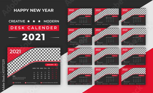 Creative Modern Creative Black with Red Calendar Design Template
