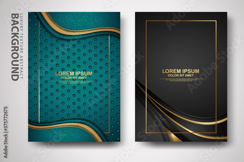 Vector two set of cover design template with luxury and elegant wave, circle and overlap layers background with glitters effect. Realistic textured on background