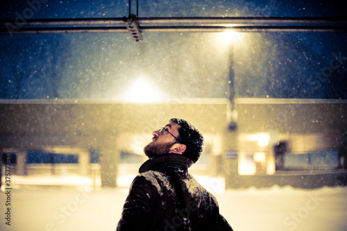 man in a snow storm photo
