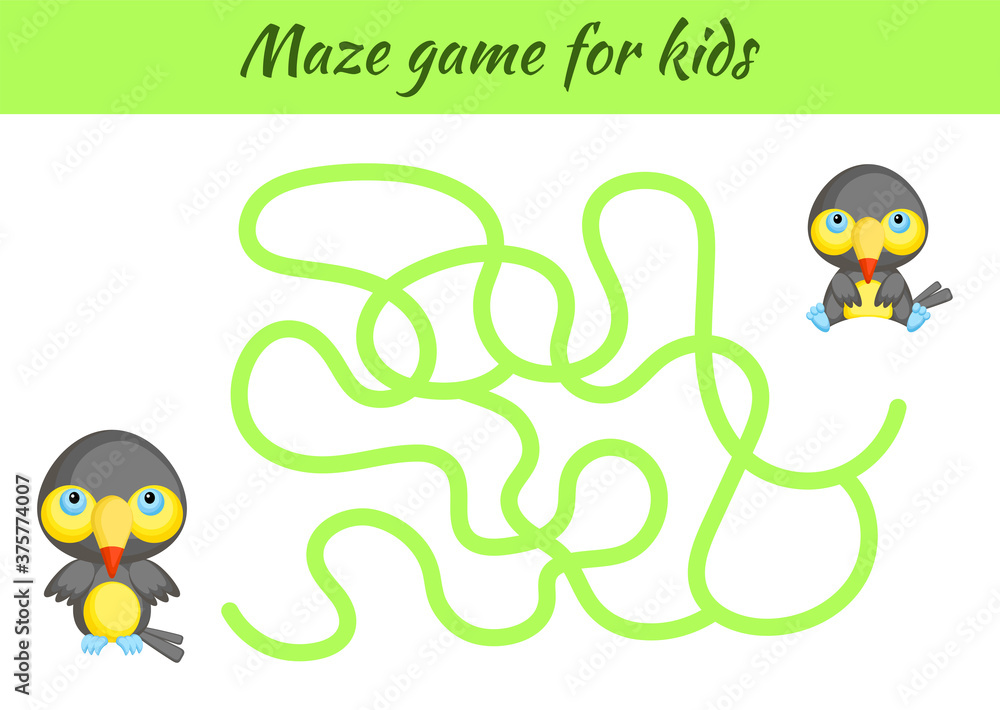 Funny maze or labyrinth game for kids. Help mother find path to baby. Education developing worksheet. Activity page. Cartoon toucan characters. Riddle for preschool. Color vector stock illustration. Funny maze or labyrinth game for kids. Help mother find path to baby. Education developing worksheet. Activity page. Cartoon toucan characters. Riddle for preschool. Color vector stock illustration.