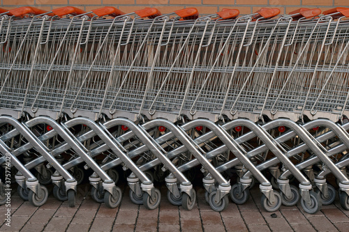 Row of shopping carts photo