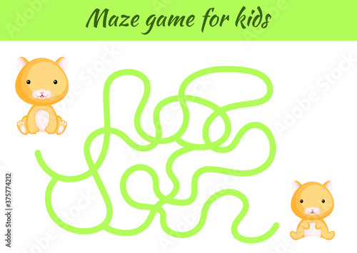 Funny maze or labyrinth game for kids. Help mother find path to baby. Education developing worksheet. Activity page. Cartoon hamster characters. Riddle for preschool. Color vector stock illustration.