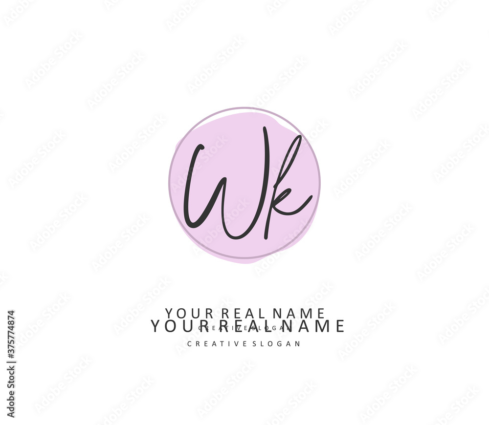 W K WK Initial letter handwriting and signature logo. A concept handwriting initial logo with template element.