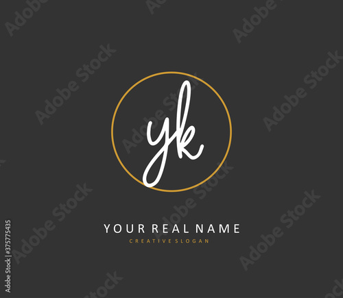 Y K YK Initial letter handwriting and signature logo. A concept handwriting initial logo with template element.