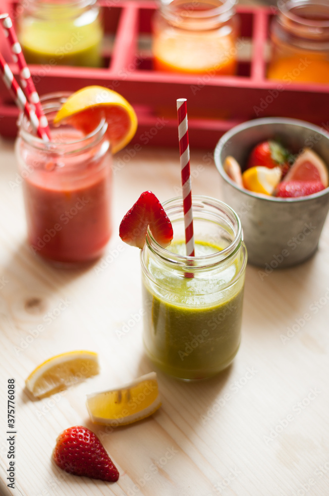 Homemade fruit smoothies in a jar Homemade fruit smoothies in a jar