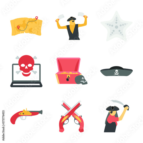 Collection Of Pirates Flat Icons 