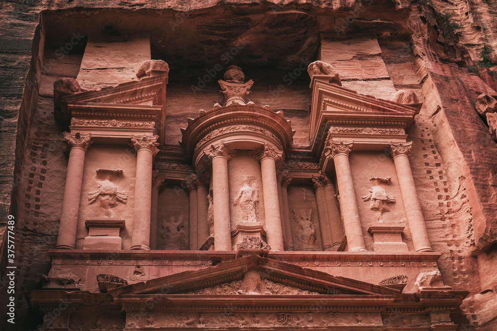 Close up view of the treasure in Petra, Jordan