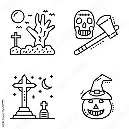 Set of Spooky Halloween Line Icons