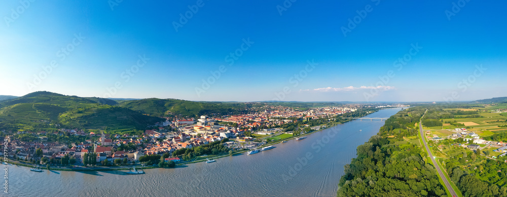 Krems and Danube River in Wachau, Lower Austria on a beautiful summer day