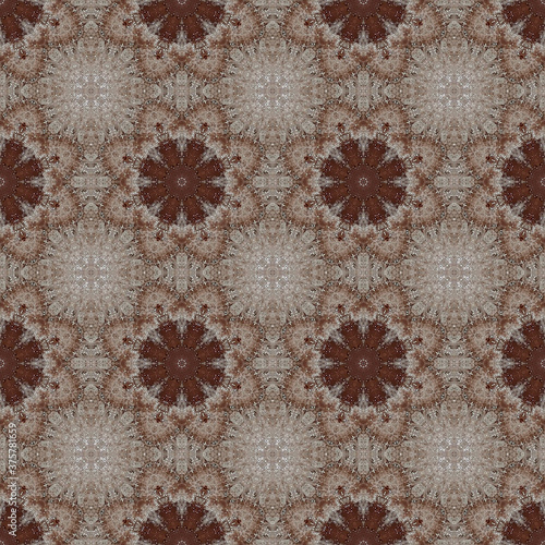 Mosaic seamless pattern with floral ornament and kaleidoscope effect. Texture for textile or home interior decor.